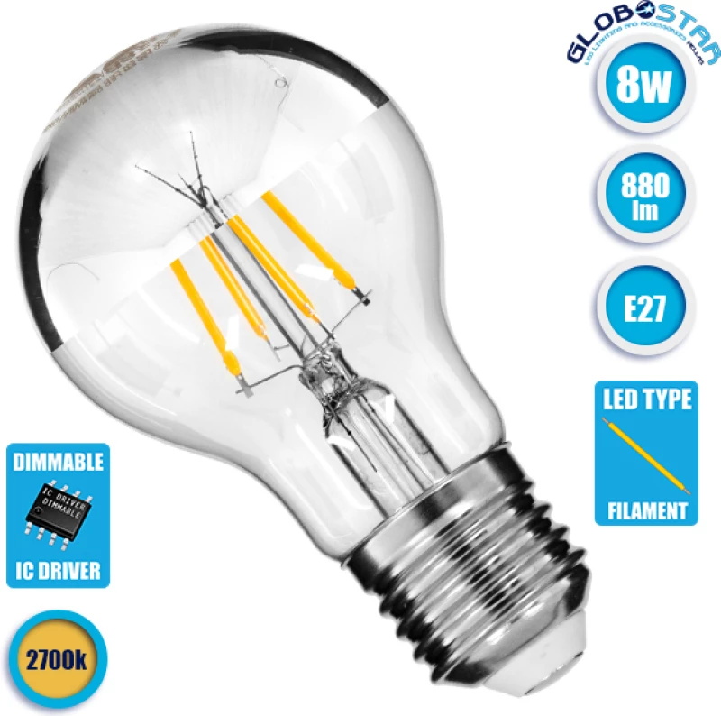GloboStar Edison Retro Λάμπα LED για Ντουί E27 και Σχήμα A60 Θερμό Λευκό 880lm Dimmable