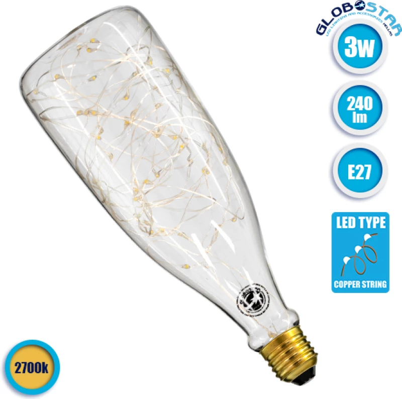 GloboStar Deco Bottle Λάμπα LED για Ντουί E27 Θερμό Λευκό 240lm