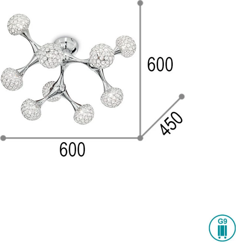 Ideal Lux Nodi Crystal PL9 Πλαφονιέρα Οροφής Ασημί από Μέταλλο