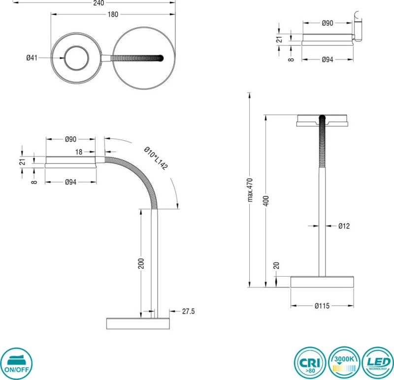 Πορτατίφ Γραφείου Rl Lighting Rennes R52411106 Χρώμιο