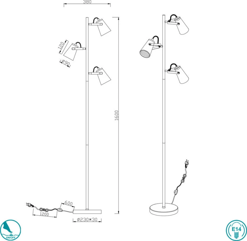 Trio Lighting Edward Φωτιστικό Δαπέδου Μαύρο με Ύψος 160cm