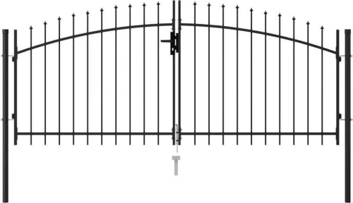 vidaXL Καγκελόπορτα Διπλή με Ακίδες Μαύρη 125x300cm 146027