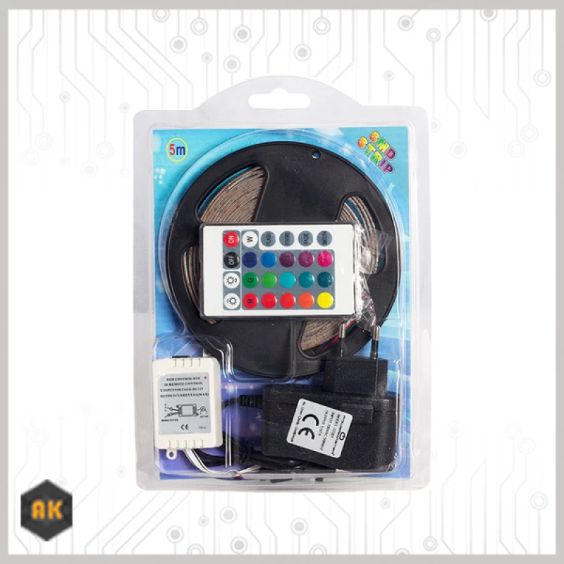 Ταινία LED RGB 5m με Τροφοδοτικό και Τηλεχειριστήριο 12V