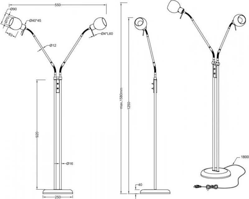Trio Lighting Antibes Φωτιστικό Δαπέδου Ασημί με Ύψος 125cm