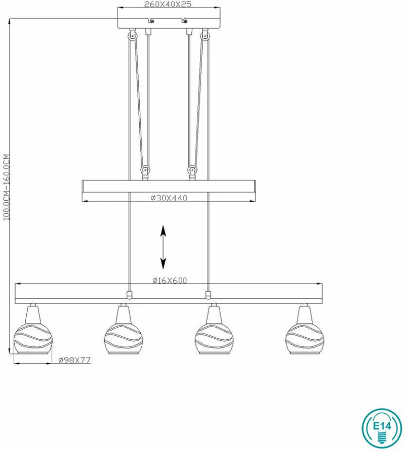 Globo Lighting Elliott Κρεμαστό Φωτιστικό Μοντέρνο Πολύφωτο Ασημί