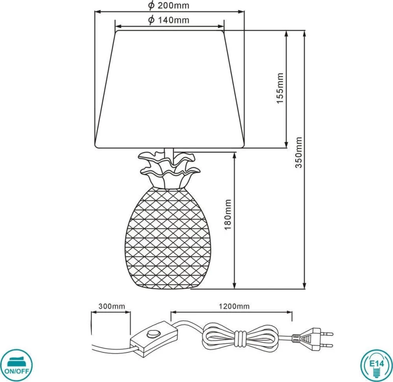 Trio Lighting Pineapple Πορτατίφ με Μαύρο Καπέλο και Χρυσή Βάση