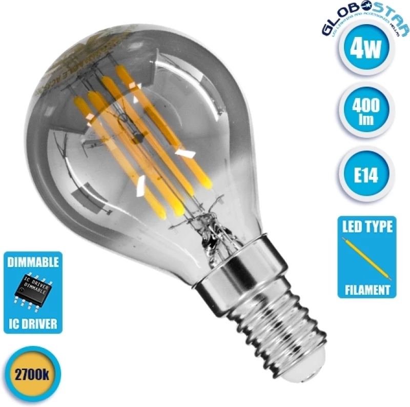 GloboStar Λάμπα LED για Ντουί E14 και Σχήμα G45 Θερμό Λευκό 400lm Dimmable