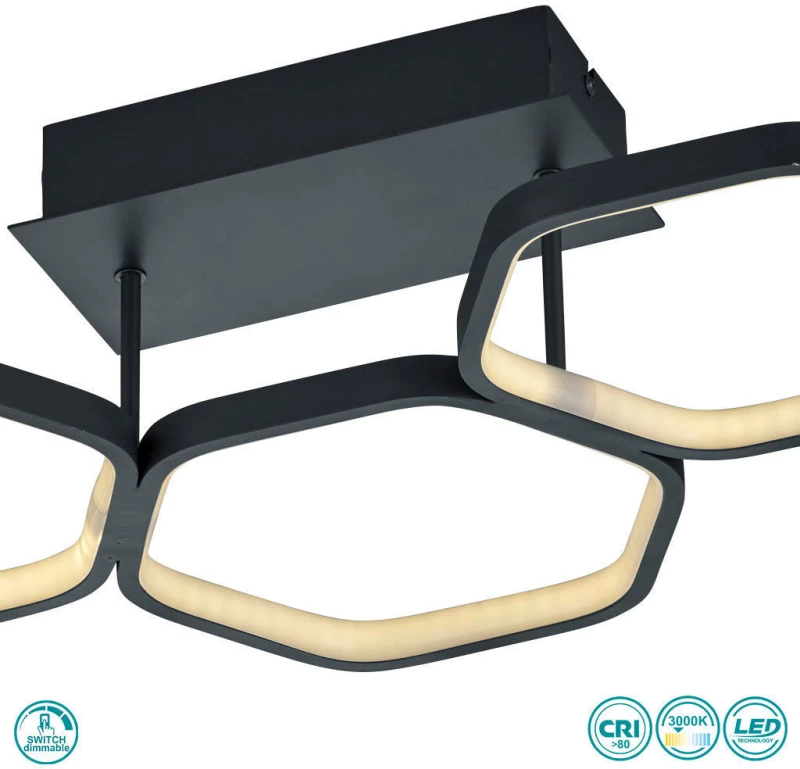 Trio Lighting Vigo Πλαφονιέρα Οροφής Μαύρη από Μέταλλο
