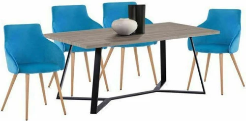 Σετ 5Tmx Τραπεζι Mdf Aldwin 160X90 Με Πολυθρονακια Βελουδινα Ivy Tιρκουαζ Hm11255