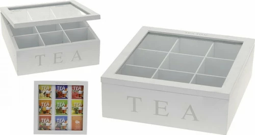 Zaros Κουτί για Τσάι Ξύλινο Μοντέρνο 9 Θέσεων Λευκό Ματ