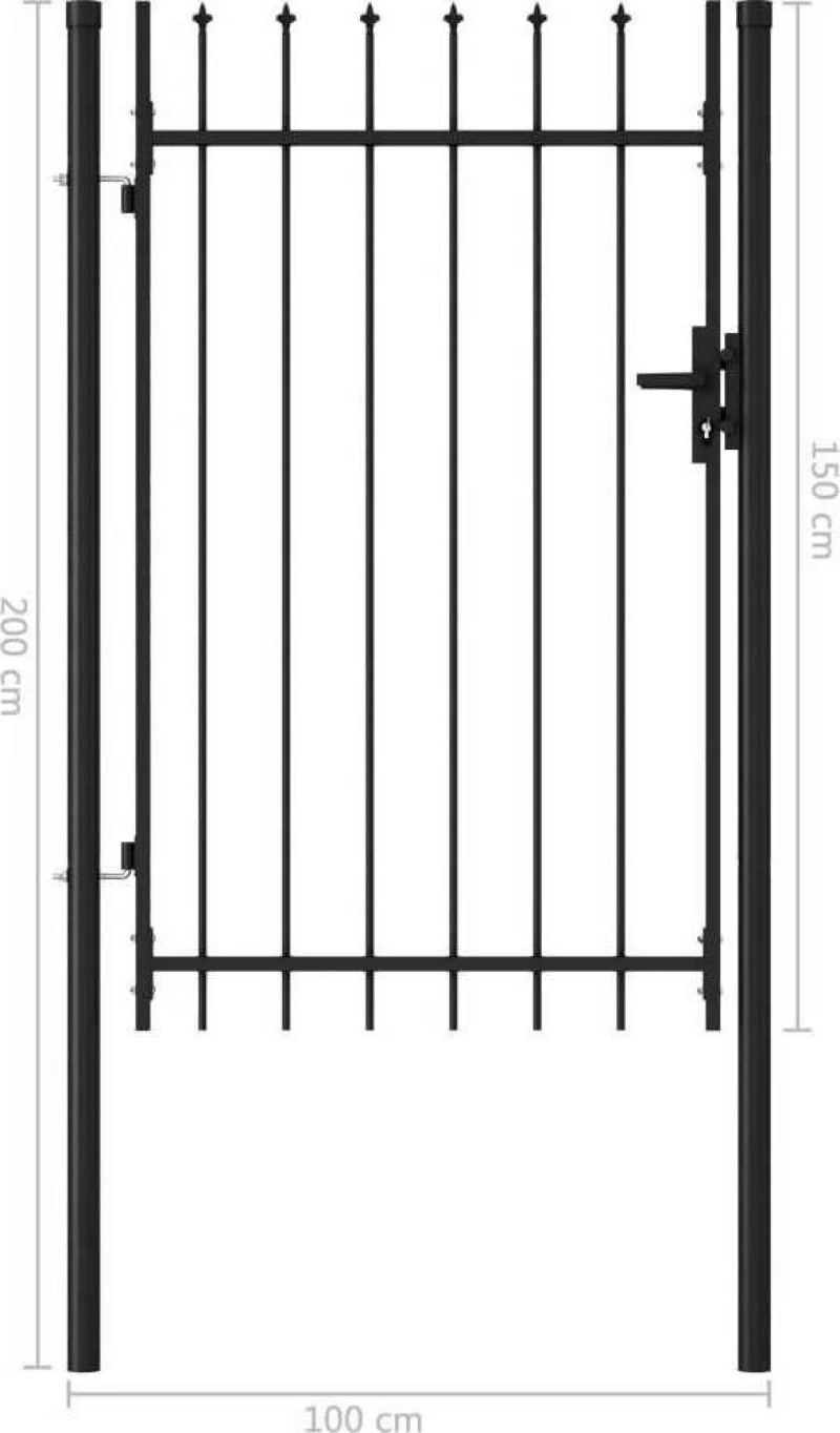 vidaXL Καγκελόπορτα Μονή με Ακίδες Μαύρη 150x100cm 146034