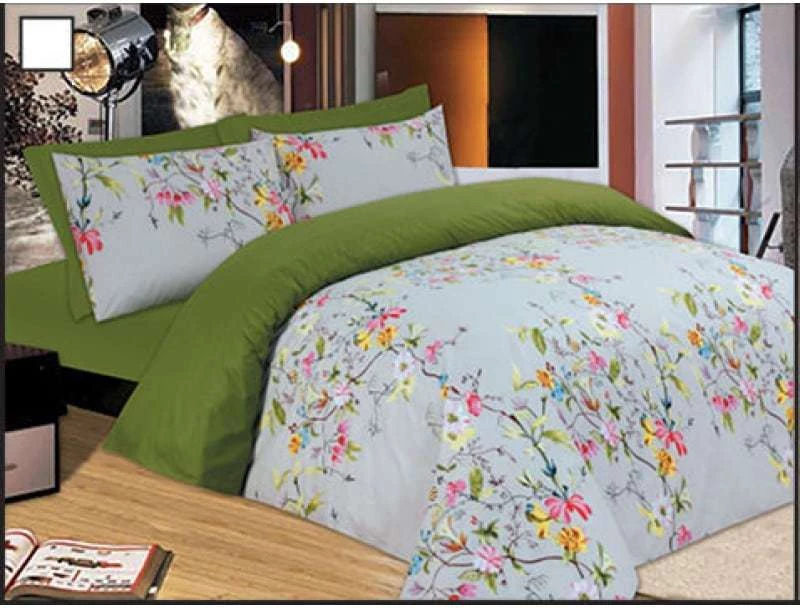 Le Blanc Σετ Σεντόνια Μονά με Λάστιχο 100x200x33 Flowers Green