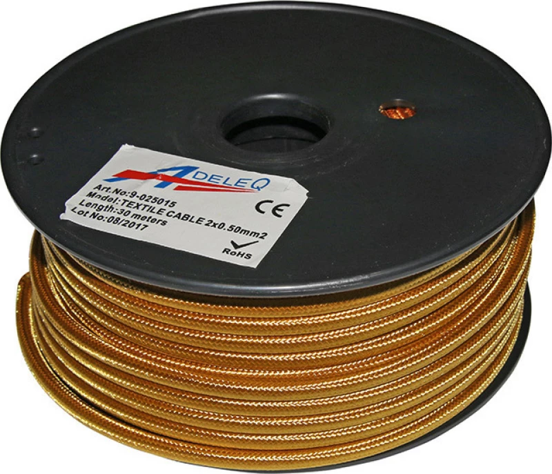 Adeleq Υφασμάτινο Καλώδιο Εύκαμπτο 2x0.50mm² Χρυσό Αντικέ 9-025015
