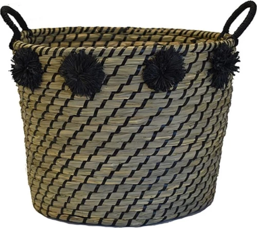 Plastona Διακοσμητικό Καλάθι Pompon Μαύρο 40x32cm