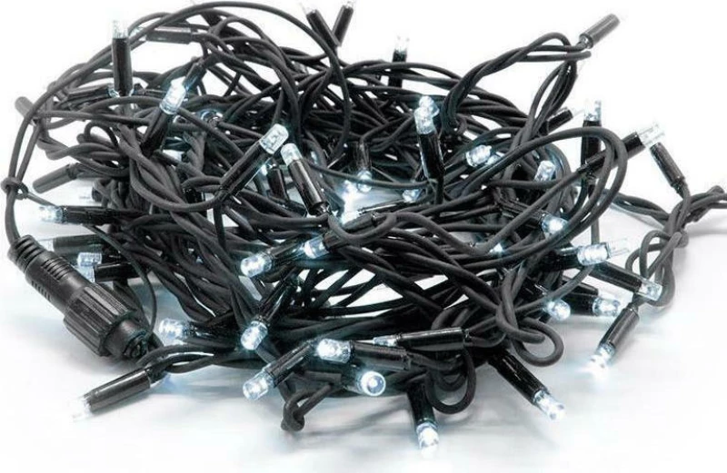 100 Λαμπάκια LED Ψυχρό Λευκό 7mm Επεκτάσιμα, Σειρά, Μαύρο Καλώδιο Ρεύματος 10m Aca