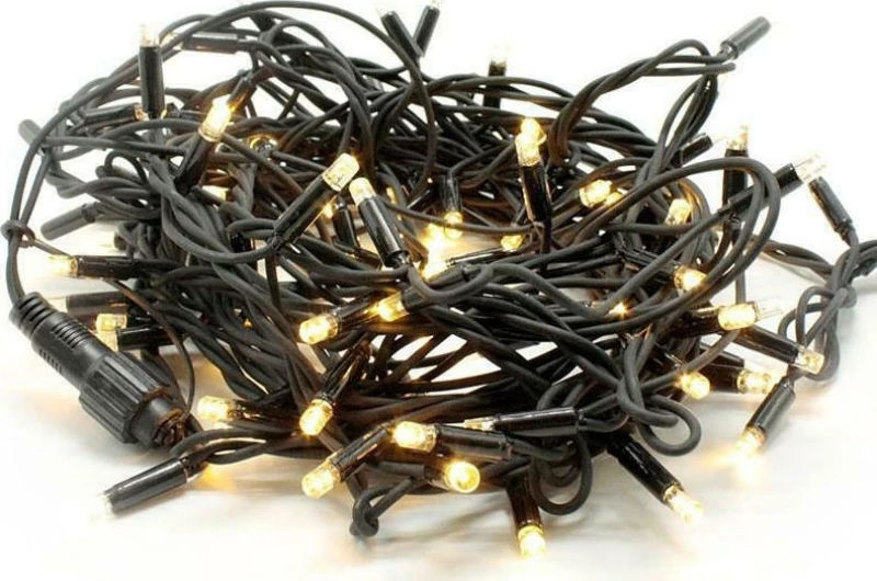 100 Λαμπάκια LED Θερμό Λευκό Επεκτάσιμα, Σειρά, Μαύρο Καλώδιο Ρεύματος 10m Aca
