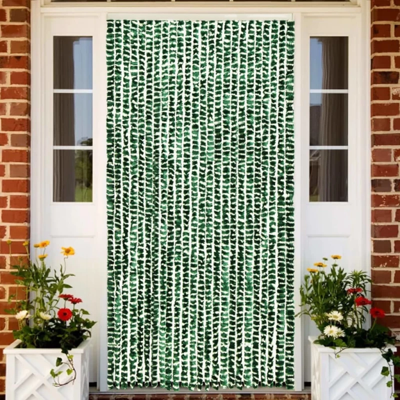vidaXL Κουρτίνα Πόρτας Πράσινο-Λευκό Σενίλ 100x220CM 325447
