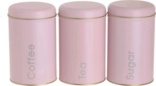 Inart Βάζο για Ζάχαρη / Καφέ / Τσάι Μεταλλικό S/3 Ροζ Σετ 3τμχ