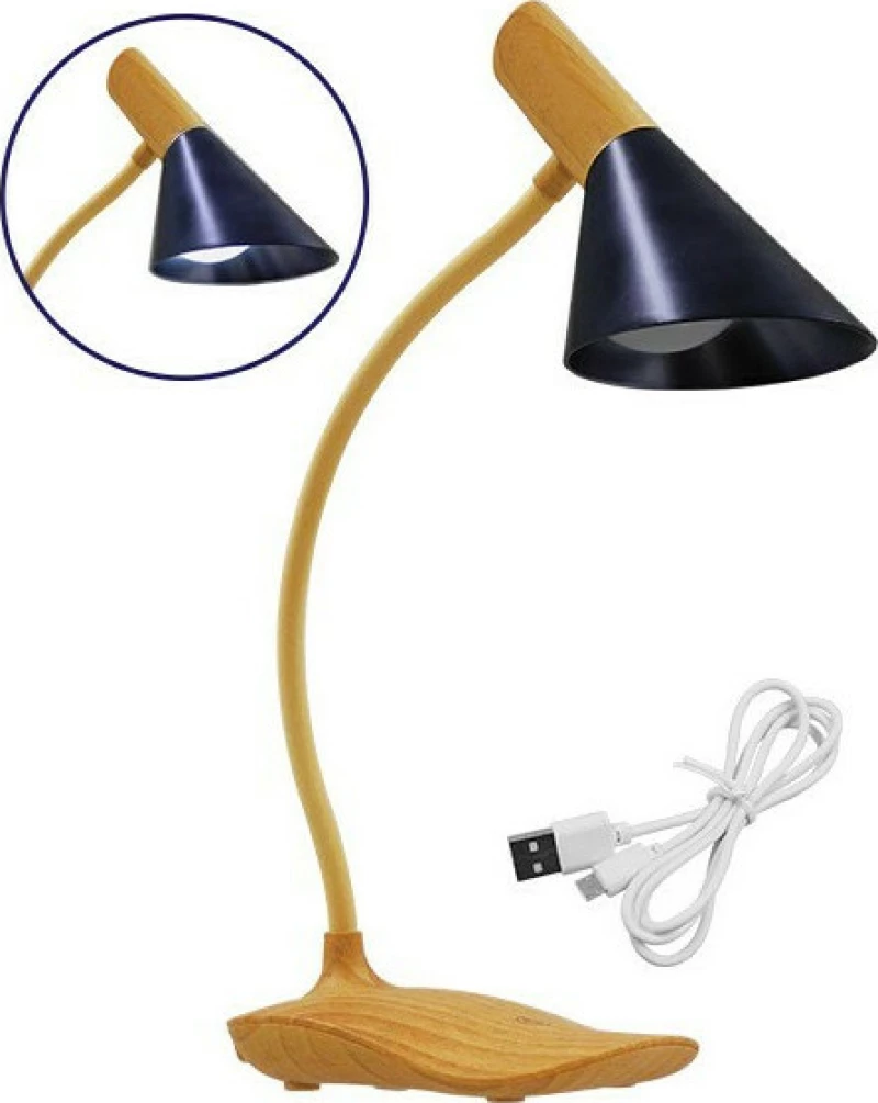 GloboStar Φωτιστικό Γραφείου LED Black Ύψους: 25.5cm Ξύλο Μαύρο Draper