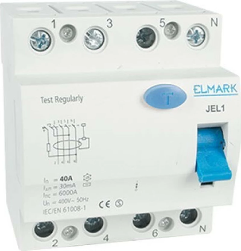 Elmark Ρελέ Ράγας Διαρροής Τετραπολικό 63A/30MA (400V) JEL1 40461