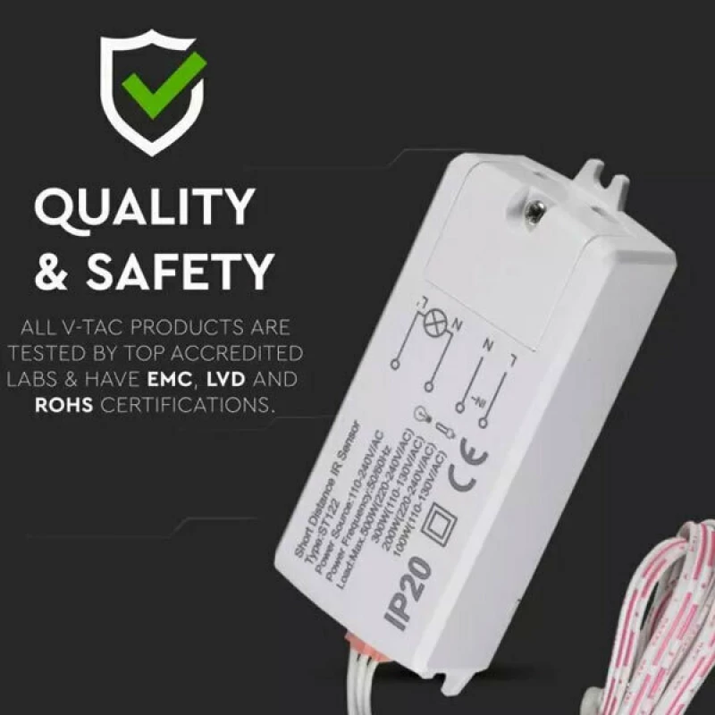 V-TAC VT-8025 Ανιχνευτής Κίνησης Χεριού IR Max 300-500W 5084 Λευκό