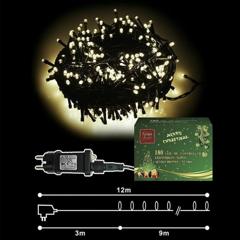 180 Λαμπάκια LED Θερμό Λευκό με Προγράμματα, Σειρά, Ρεύματος 12m 93-1004 XMASfest