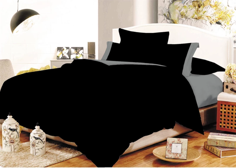 Le Blanc Σετ Σεντόνια Μονά με Λάστιχο 100x200x20 Cotton Line Μαύρο-Γκρί