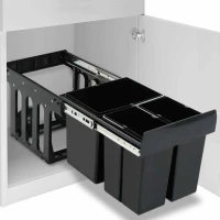vidaXL Πλαστικός Κάδος Απορριμμάτων Διπλός, Συρομενος, Soft-Close για Ντουλάπι 48lt 48x34.3x35.1cm