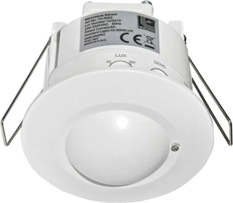 Adeleq Ανιχνευτής Κίνησης Μικροκυμάτων Χωνευτός Εμβέλεια έως 8m 360° 6A 230V IP20 10-5002 Λευκό