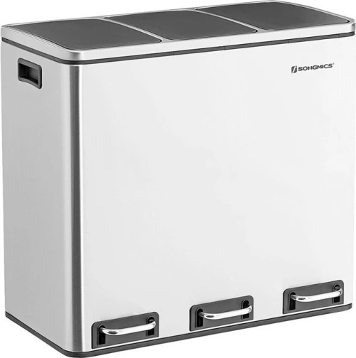Songmics Inox Κάδος Απορριμμάτων Soft-Close, Τριπλός με Πεντάλ 54lt 61.5x31.5x56cm
