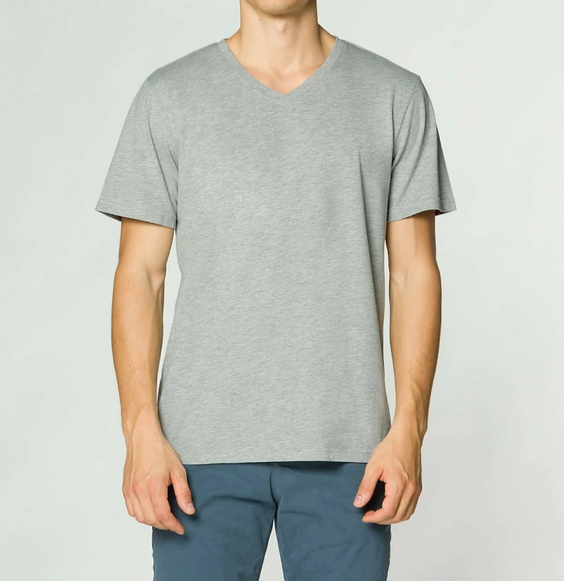 The Project Garments Regular Fit Organic Cotton V-neck T-shirt Melange Grey