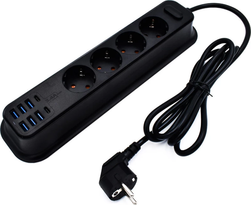 Moxom Πολύπριζο 4 Θέσεων με USB και Μήκος Καλωδίου 2m MX-ST05 Μαύρο