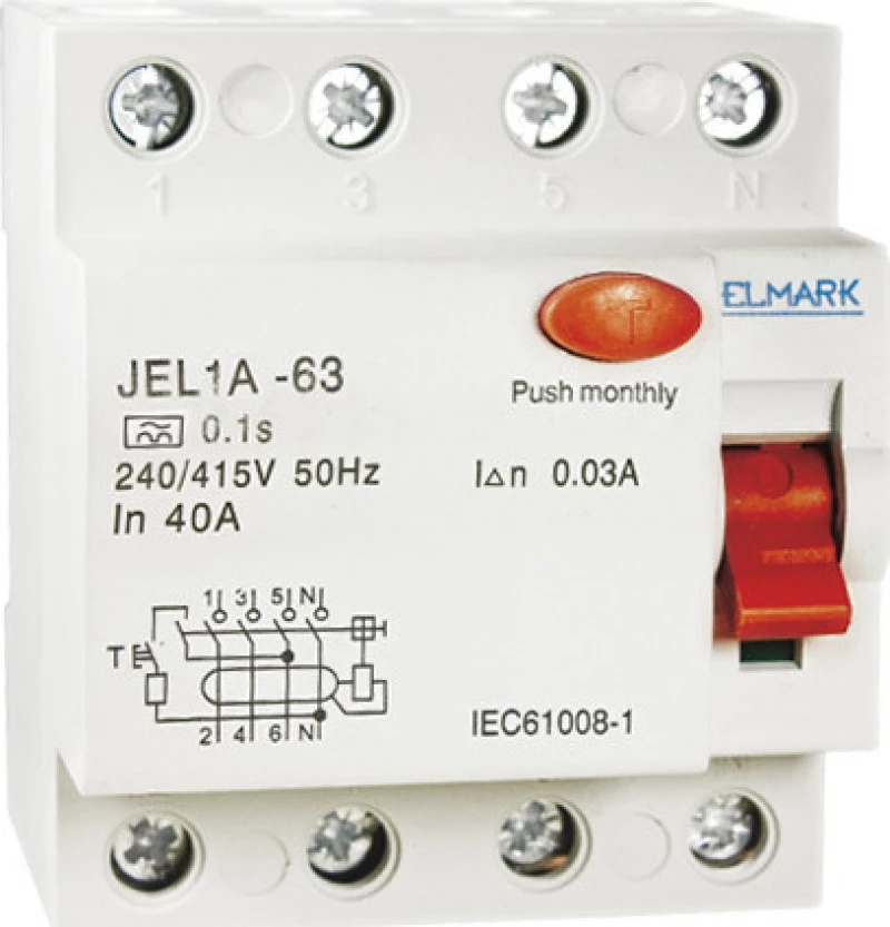 Elmark Ρελέ Ράγας Διαρροής Τετραπολικό 40A/30mA 6kA JEL1A 40641