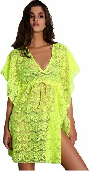 Milena Γυναικείο Τούνικ Δαντέλα Κίτρινο Φλούο