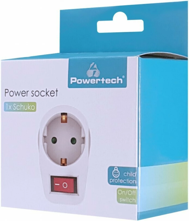 Powertech Αντάπτορας Ρεύματος Pt-811, 1X Schuko, 16A, Λευκός