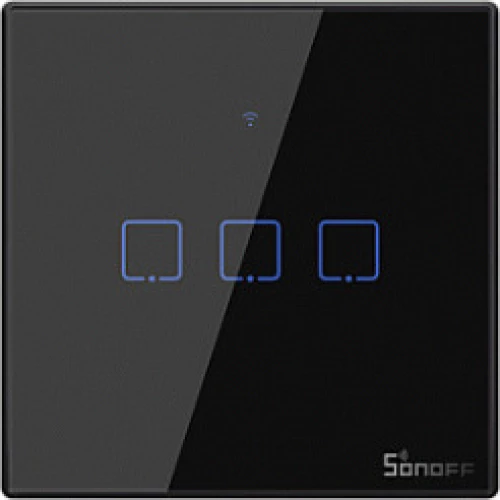 Sonoff ΤΧ-T3EU3C Χωνευτός Διακόπτης Τοίχου Wi-Fi για Έλεγχο Φωτισμού με Πλαίσιο και Τρία Πλήκτρα Αφής Φωτιζόμενος Μαύρος