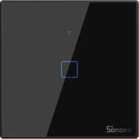 Sonoff TX-T3EU1C Χωνευτός Διακόπτης Τοίχου Wi-Fi για Έλεγχο Φωτισμού με Πλαίσιο και Ένα Πλήκτρο Αφής Φωτιζόμενος Μαύρος
