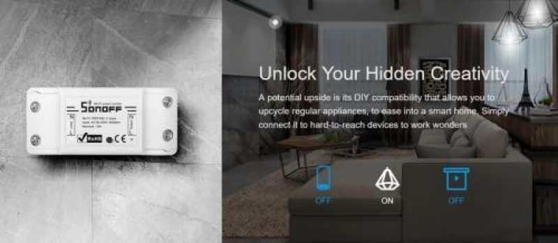 Sonoff Basic R2 Smart Ενδιάμεσος Διακόπτης Wi-Fi σε Λευκό Χρώμα