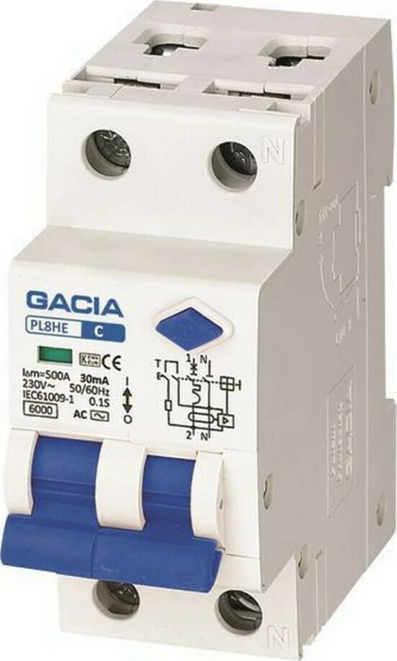 Gacia Ρελέ Ράγας Διαρροής 6A 6KA 30mA 1+N Type AC 500-43520