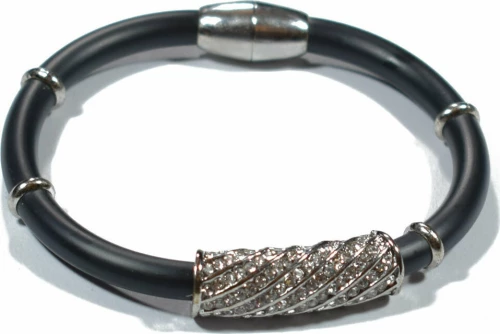 Βραχιόλι φο μπιζού ορείχαλκος με μαύρο καουτσούκ και κρυστάλλους (BZ-BR-00041)