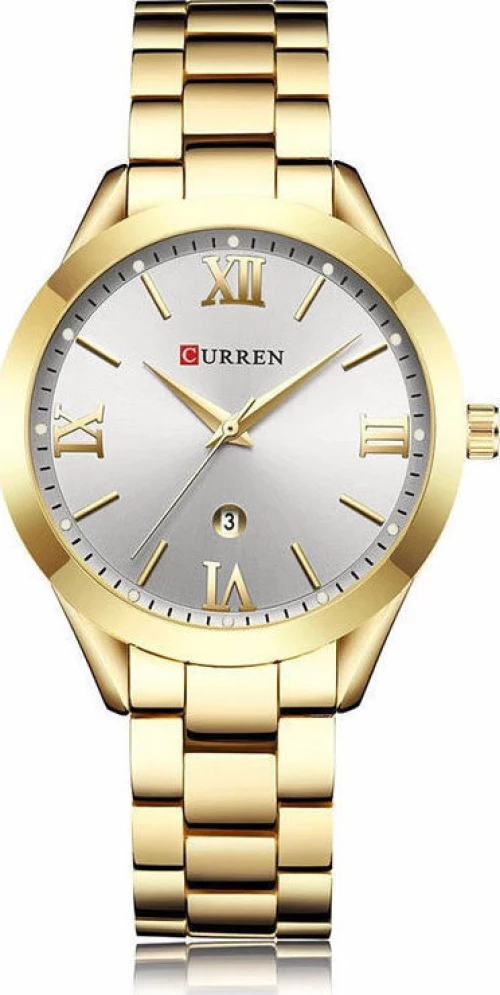 Curren 9007 Women Quartz Watch Calendar - Gold and White