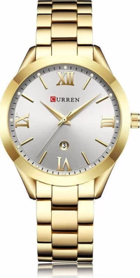 Curren 9007 Women Quartz Watch Calendar - Gold and White