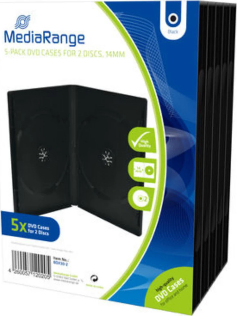 Mediarange Dvd Case For 2 Discs 14Mm 5-Pack Black Box30-2