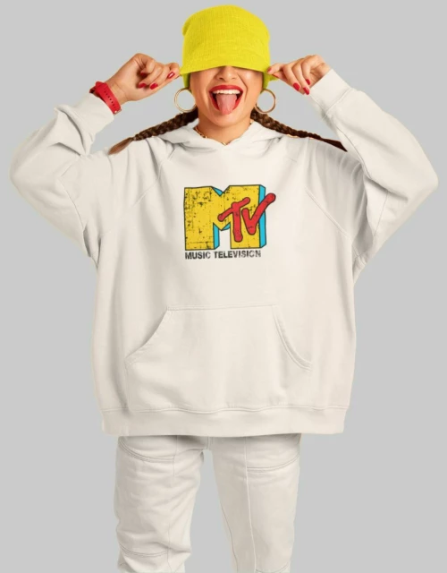 MTV Φούτερ με κουκούλα W - WHITE