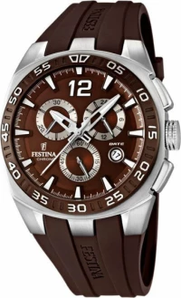 Festina Ανδρικό Ρολόι Χρονογράφος Με Καφέ Καουτσούκ Λουράκι F16668-3