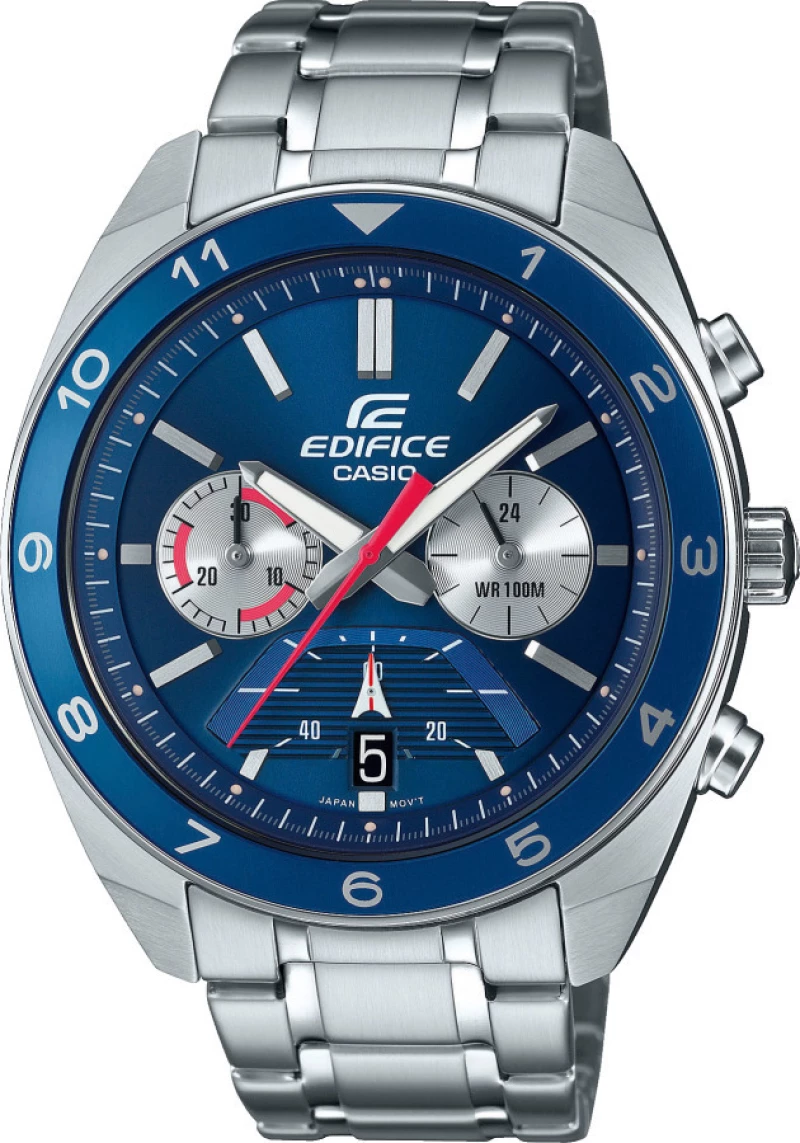 Casio Ρολόι Χρονογράφος με Μεταλλικό Μπρασελέ σε Ασημί χρώμα