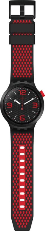 Swatch Big Bold So27B102 Black Plastic Case, With Red Rubber Strap