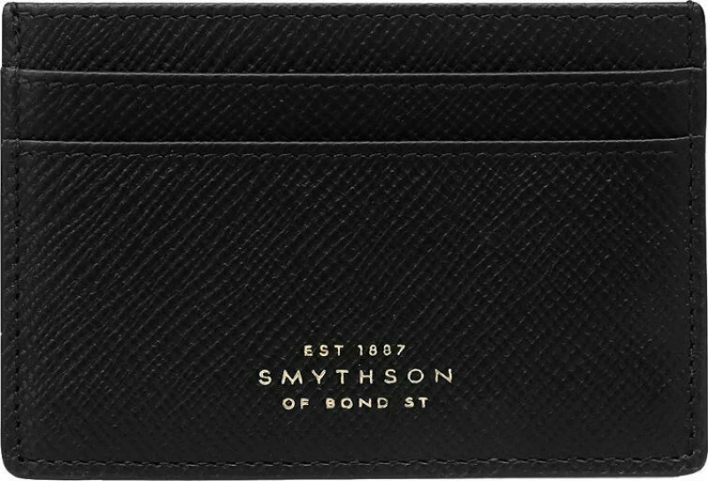 Smythson Panama Cross-Grain Leather Card Holder Black