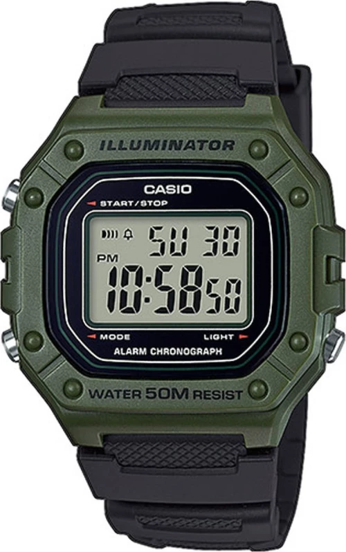 Casio Collection Black Rubber Strap W-218H-3Avef