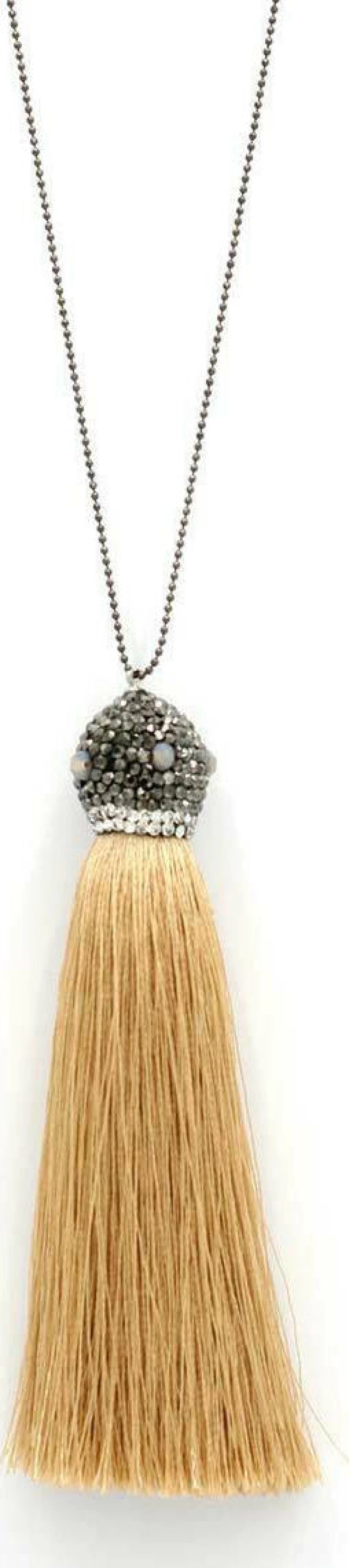 FANCY NECKLACE WITH BEIGE TUFT κολιέ με αλυσίδα από επαργυρωμένο ορείχαλκο